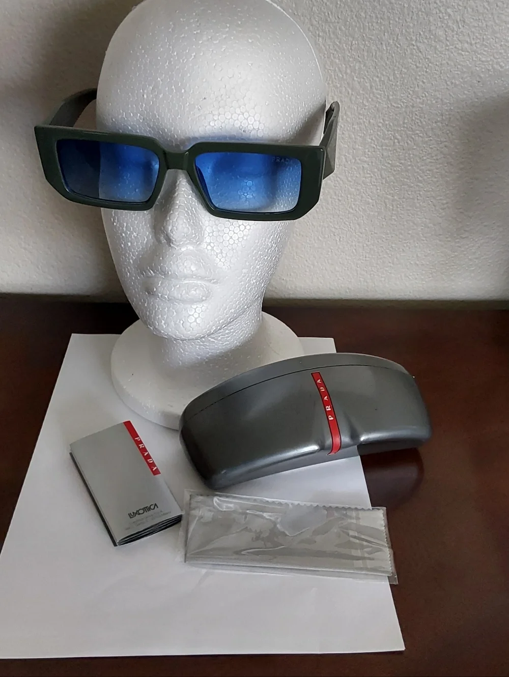 Prada SPR17‎ W Olive Green Rectangular Sunglasses with Dark Green Lenses